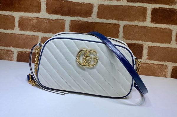 Replica Gucci 447632 GG Marmont small shoulder bag in White Leather With Dark blue leather trim