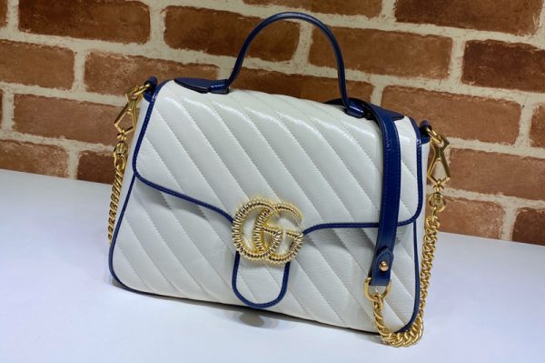 Replica Gucci 498110 GG Marmont small top handle bag in White Leather With Dark blue leather trim