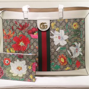 Replica Gucci 547947 Ophidia GG Flora medium tote bag in Beige/ebony GG Supreme canvas