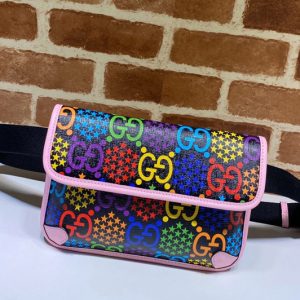 Replica Gucci ‎598113 GG Psychedelic belt bag GG Psychedelic Supreme canvas With Pink Leather