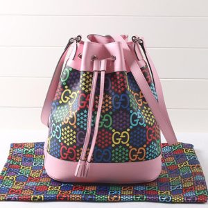 Replica Gucci ‎598149 GG Psychedelic bucket bag in GG Psychedelic Supreme canvas With Pink Leather