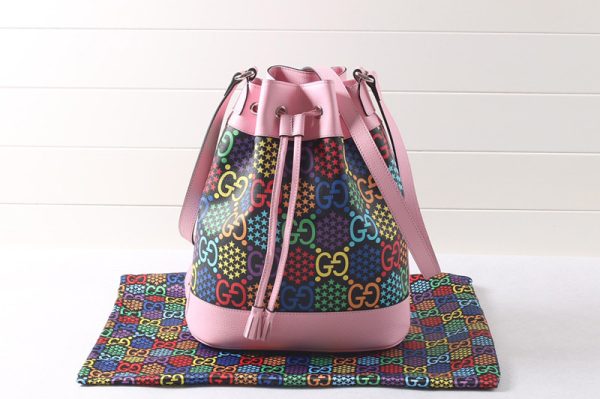 Replica Gucci ‎598149 GG Psychedelic bucket bag in GG Psychedelic Supreme canvas With Pink Leather