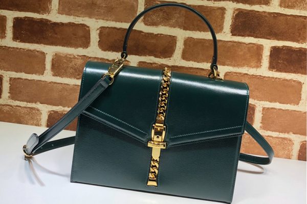 Replica Gucci 602781 Sylvie 1969 small top handle bag in Green textured leather