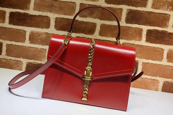 Replica Gucci 602781 Sylvie 1969 small top handle bag in Red textured leather