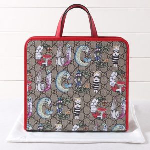 Replica Gucci 605614 Children's GG tote bag in GG Supreme Canvas With Red Leather