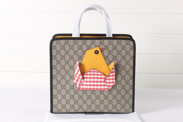 Replica Gucci ‎606192 Children's GG tote bag with chick in Beige/ebony GG Supreme canvas