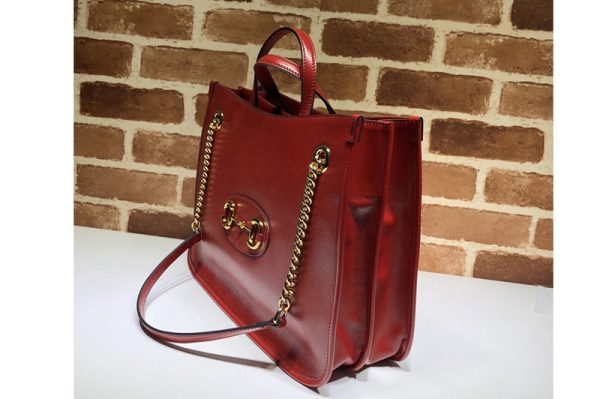 Replica Gucci 621144 Gucci 1955 Horsebit medium tote bag in Red shiny leather