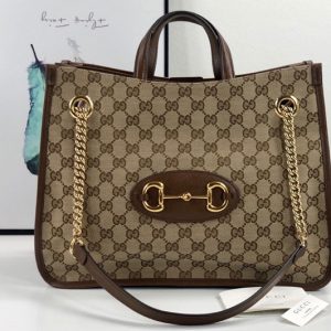 Replica Gucci 621144 Gucci 1955 Horsebit Medium tote bag in Original GG canvas With Brown Leather