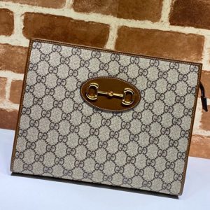 Replica Gucci 621890 Gucci 1955 Horsebit pouch in Beige/ebony GG Supreme canvas