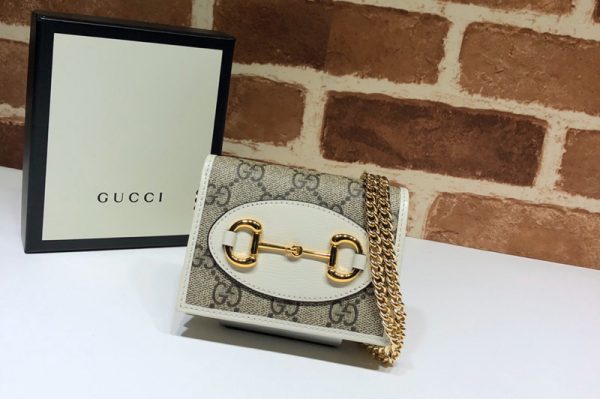 Replica Gucci 623180 Gucci 1955 Horsebit wallet with chain GG Supreme Canvas With White Leather