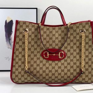 Replica Gucci 623695 Gucci 1955 Horsebit large tote bag in Original GG canvas With Red Leather