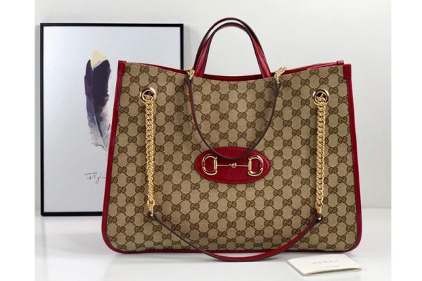 Replica Gucci 623695 Gucci 1955 Horsebit large tote bag in Original GG canvas With Red Leather