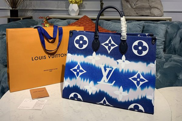 Replica Louis Vuitton M45120 LV Escale Onthego GM tote bag in Blue Monogram canvas