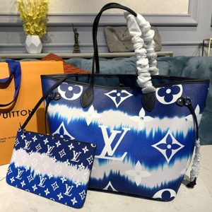 Replica Louis Vuitton M45128 LV Escale Neverfull MM tote Bag in Blue Monogram canvas