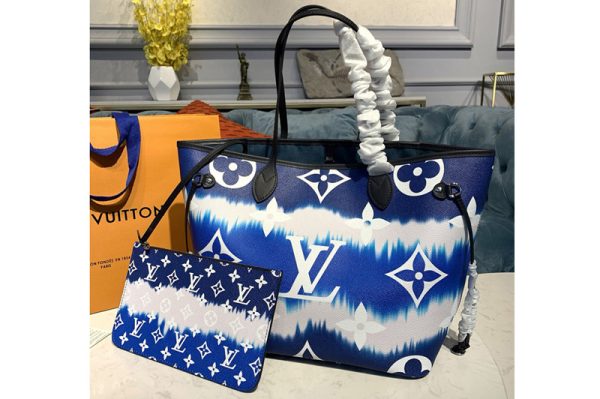 Replica Louis Vuitton M45128 LV Escale Neverfull MM tote Bag in Blue Monogram canvas