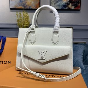 Replica Louis Vuitton M55817 LV Lockme Monochrome Tote PM Bag White soft grained calf Leather