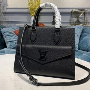 Replica Louis Vuitton M55845 LV Lockme Monochrome Tote PM Bag Black soft grained calf Leather