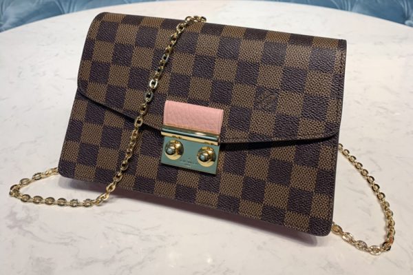 Replica Louis Vuitton N60287 LV Croisette chain wallet in Damier Ebene canvas With Pink Leather