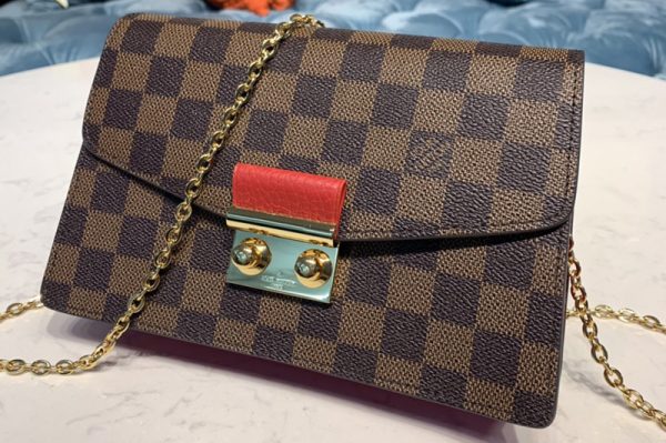 Replica Louis Vuitton N60288 LV Croisette chain wallet in Damier Ebene canvas With Red Leather