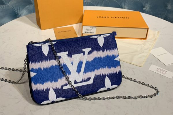 Replica Louis Vuitton M69124 LV Escale Pochette Double Zip Bag in Blue Monogram Canvas