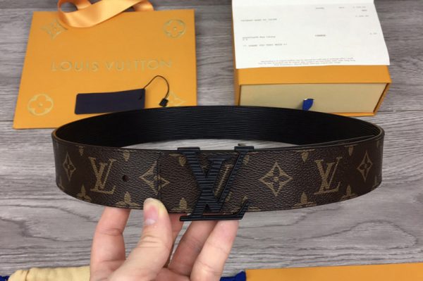 Replica Louis Vuitton MP069V LV Initiales 40mm reversible belt In Black Epi/Monogram Canvas With Black Buckle