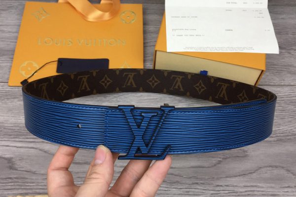 Replica Louis Vuitton MP109V LV Initiales 40mm reversible belt In Blue Epi/Monogram Canvas With Blue Buckle