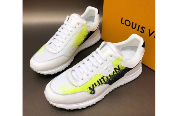 Replica Louis Vuitton 1A5ATF LV Run Away Sneaker in white calf leather and Yellow textile printed