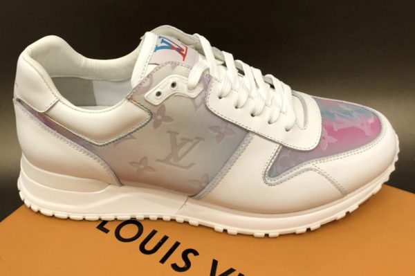 Replica Louis Vuitton 1A7WF9 LV Run Away sneaker in White Calf leather and iridescent Monogram textile