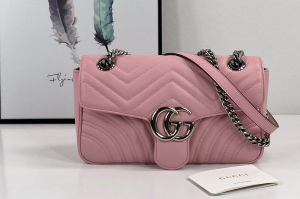 Replica Gucci 443497 GG Marmont small shoulder bag in Pastel Pink matelasse chevron leather with heart