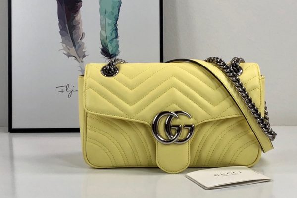 Replica Gucci 443497 GG Marmont small shoulder bag in Pastel Yellow matelasse chevron leather with heart