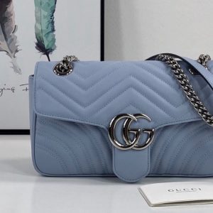 Replica Gucci 443497 GG Marmont small shoulder bag in Pastel Blue matelasse chevron leather with heart