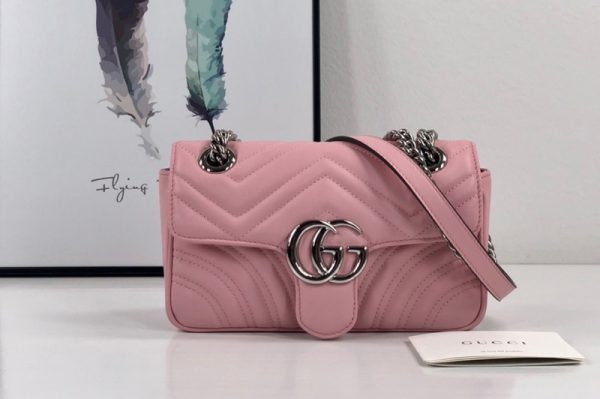 Replica Gucci 446744 GG Marmont mini bag in Pastel Pink matelasse chevron leather with heart