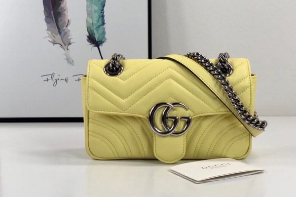 Replica Gucci 446744 GG Marmont mini bag in Pastel Yellow matelasse chevron leather with heart