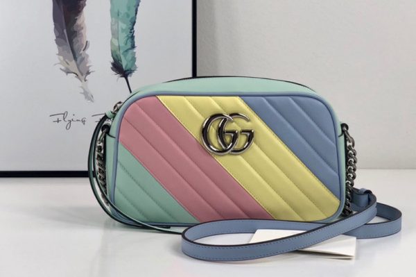 Replica Gucci 447632 GG Marmont small shoulder bag in Multicolored pastel diagonal matelassé leather