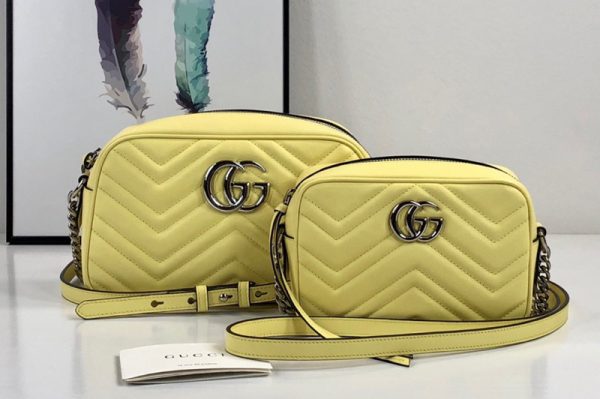 Replica Gucci 447632 GG Marmont small shoulder bag in Pastel yellow matelasse chevron leather with GG