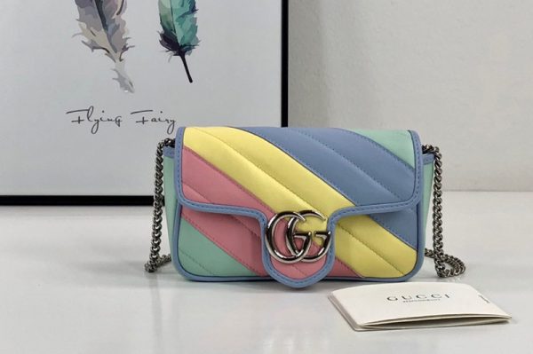 Replica Gucci 476433 GG Marmont super mini bag in Multicolored pastel diagonal matelasse leather