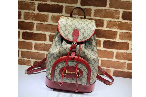 Replica Gucci 620849 Gucci 1955 Horsebit backpack Beige/ebony GG Supreme canvas With Red Leather