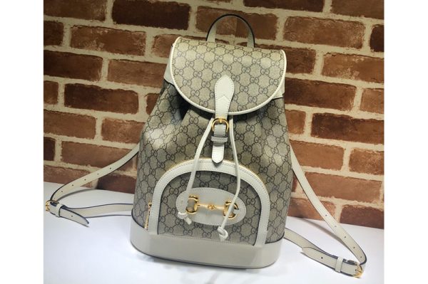 Replica Gucci 620849 Gucci 1955 Horsebit backpack Beige/ebony GG Supreme canvas With White Leather