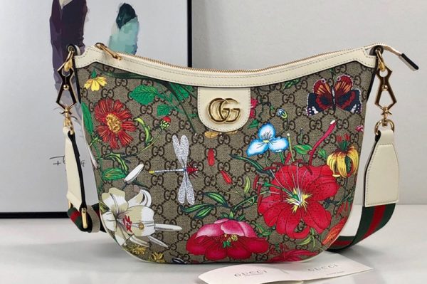 Replica Gucci 626509 GG Flora shoulder bag in Beige/ebony GG Supreme canvas with Flora print