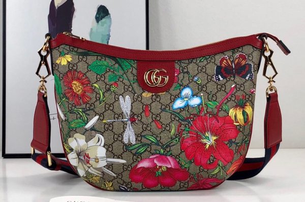 Replica Gucci 626509 GG Flora shoulder bag in Beige/ebony GG Supreme canvas with Flora print