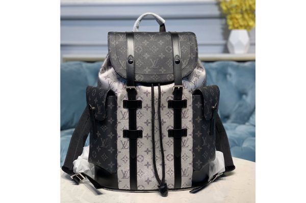 Replica Louis Vuitton M55699 LV Christopher PM backpack in Black/Silver Monogram Eclipse Canvas