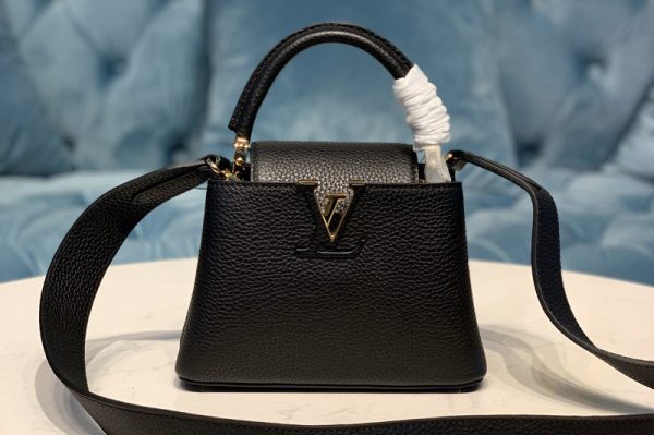 Replica Louis Vuitton M56071 LV Capucines Mini handbag in Black Taurillon leather