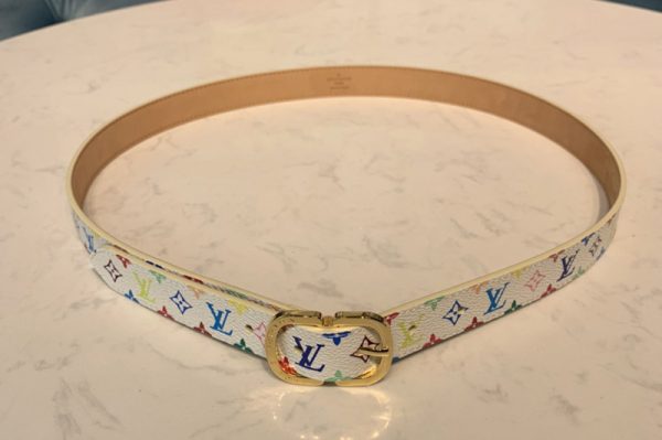 Replica Louis Vuitton M9584W LV Mini 25mm Belt in White Monogram Multicolor