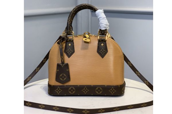 Replica Louis Vuitton M40302 LV Alma BB Bag in Brown Epi Leather and Monogram Canvas