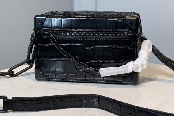 Replica Louis Vuitton M44480 LV Mini Soft Trunk bag In Black Embossed Crocodile Leather