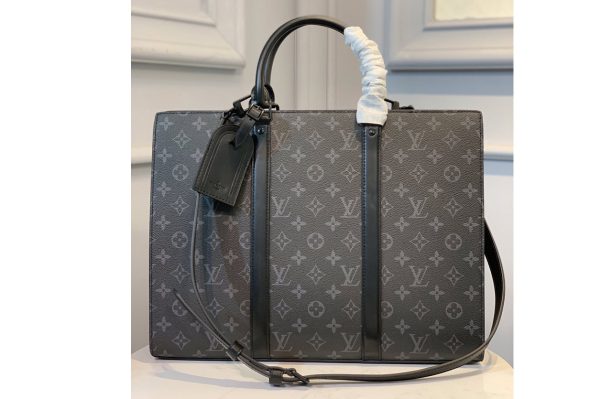 Replica Louis Vuitton M45265 LV Sac Plat Horizontal Zipper bag in Monogram Eclipse Canvas