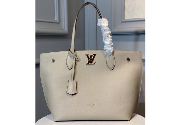 Replica Louis Vuitton M56107 LV Lockme Go tote Bag in Beige Soft grained calfskin Leather