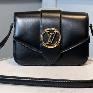 Replica Louis Vuitton M55948 LV Pont 9 handbag in Black Smooth Leather