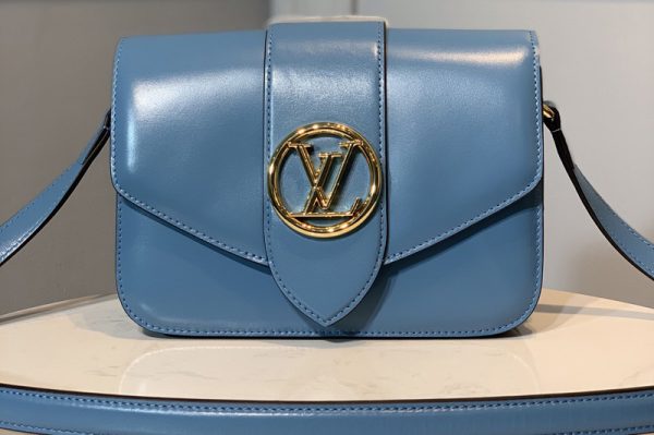 Replica Louis Vuitton M55947 LV Pont 9 handbag in Blue Smooth Leather