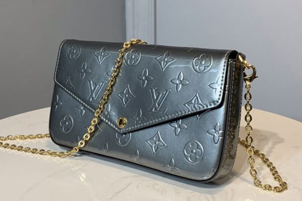 Replica Louis Vuitton M68648 LV Pochette Felicie Bag in Silver Monogram Vernis Calf leather